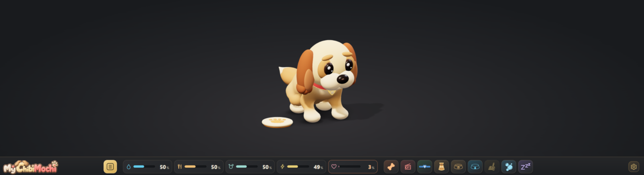 Puppy with a frisbee, ready for the user to play